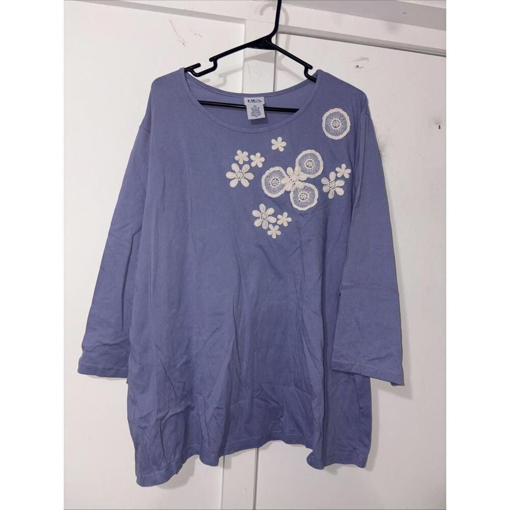 BFA Classics Women's 2XL Top Coastal Floral Embroidered Boho‎ Blouse Blue Tunic